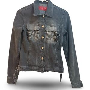 Tripp NYC Denim Bondage Black Jacket Goth Punk Daang Goodman Womens Small